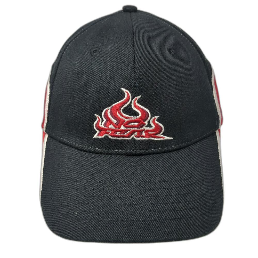 No Fear Baseball Cap Black XL Red White Purple Flame A-Flex Stretch Fit Hat